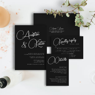 Black & White Monogram Minimalist QR Code RSVP All In One Invitation