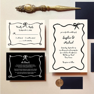 Amour   Illustrated French Bow Wedding Invitation