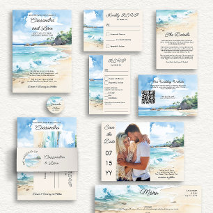 Watercolor Beach Theme Wedding and Entree Option RSVP Card