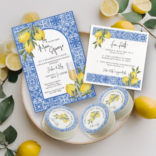 Watercolor Lemons & Tile Wedding Shower Fun Facts Napkin