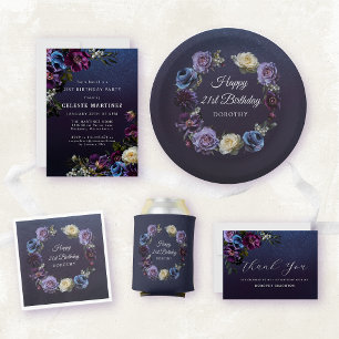 Moody Purple Flowers 21st Birthday Party Invitation