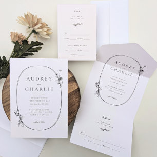 Wildflower Wreath Ivory Wedding All in One All In One Invitation