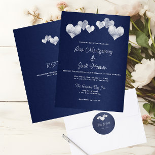 White Hearts Navy Elegant Wedding Return Address Label