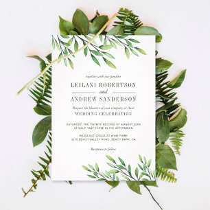 Boho Watercolor Greenery Elegant Classic Invitation