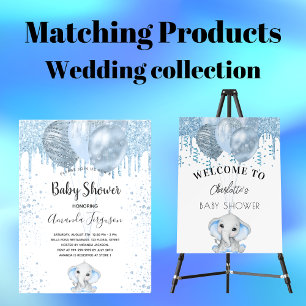 Baby Shower boy blue glitter balloons silver Invitation Postcard