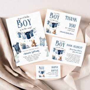 Boho Clothesline Blue Sweet Boy Baby Shower Invitation