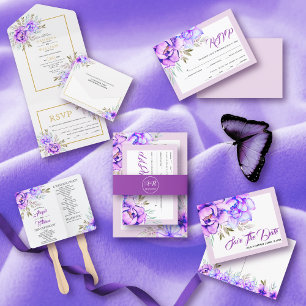 Purple watercolor flowers lilac Save the Date Postcard