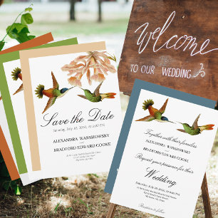Chic Hummingbird wedding invitation Bush Pink