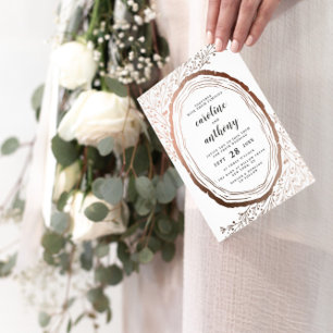 Rustic Wood Slice Copper Foil Autumn Wedding Invitation