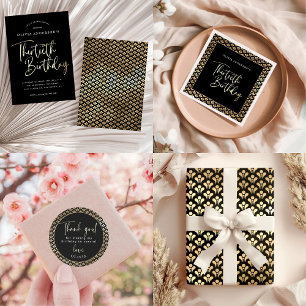 Elegant Art Deco Black and Gold Birthday Party Wrapping Paper Sheet