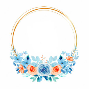 Spring Paint Blue Orange Watercolor Floral Wedding Invitation