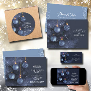 Merry Christmas Blue Ornaments Holiday Wine Label