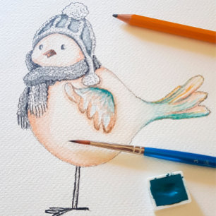 Winter Snow Sparrow Watercolor Hand-painted Wrapping Paper