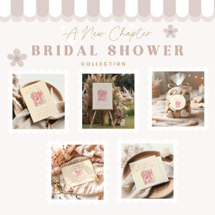 A new chapter begins cherry bow pink bridal shower invitation