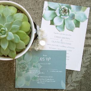 Green Succulents Geometric Wedding Invitation