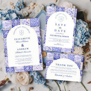 Delft Blue Patchwork Porcelain Wedding Invitation