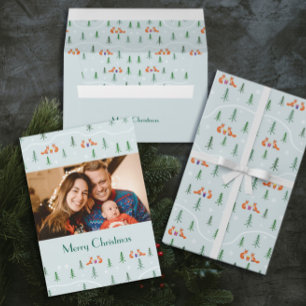 Cute Scandinavian Christmas forest photo Holiday Card