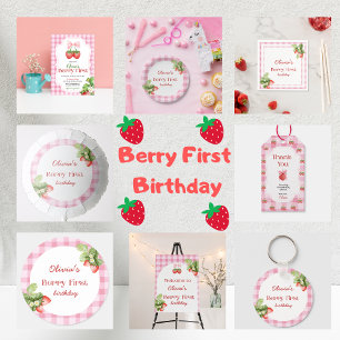 Red Strawberry Berry First Birthday Thank You Paper Plate