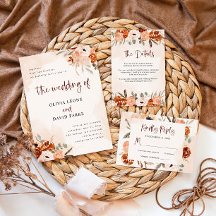 Rustic Orange Boho   Watercolor Blush Wedding RSVP Card