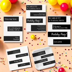 Elegant Minimal Black And White Chic 50th Birthday Paper Plate