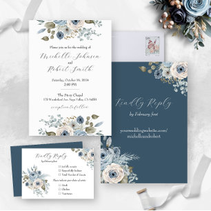 Blue & Ivory Floral Wedding Invitation