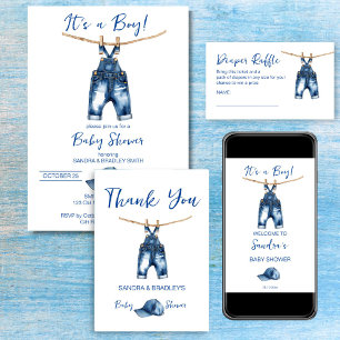It's a boy blue jeans baby shower diaper raffle enclosure card