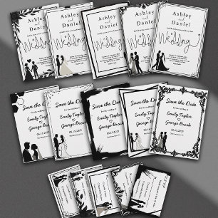 Elegant Modern Black And White Couple Wedding Invitation