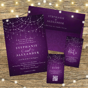 PAPER Royal Purple & String Lights Wedding Invite