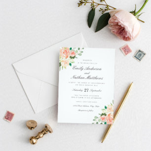 Floral Peach Blush Watercolor Wedding Invitation