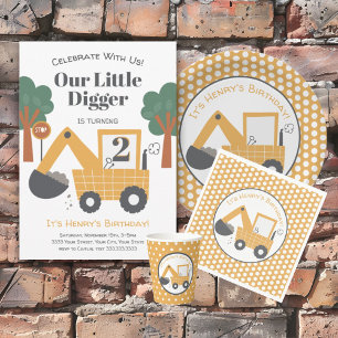 Our Little Digger Is Turning Two Birthday Party Invitation