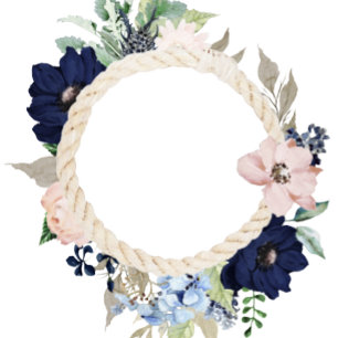 Marina Nautical Blooms Navy Blush Pink Wedding Invitation