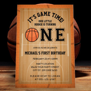 Basketball First Birthday Photo Invitation