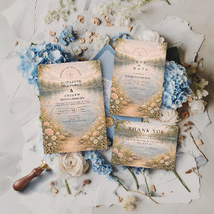 Romantic Lake Wildflower Forest Wedding Invitation