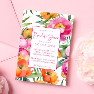 Love is in bloom pink peonies bridal shower invitation