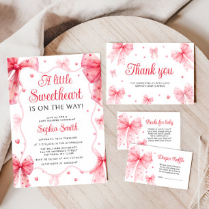 Little Sweetheart Red Bow Baby Shower Invitation