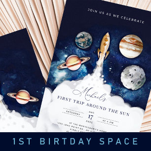 Outer Space Planets Boy First Birthday Invitation