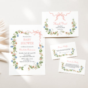 Wildflower Pink Bow Baby Shower Diaper Raffle Poster