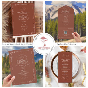 Vintage Mountain Rustic Terracotta RSVP QR All In One Invitation