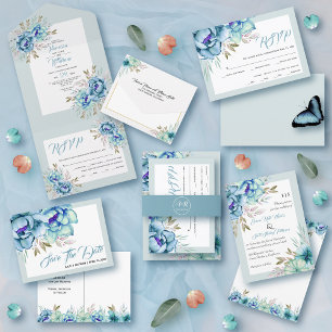 Blue, mint green watercolor flowers floral wedding favour box