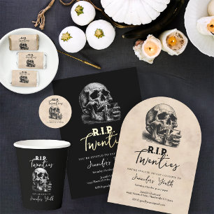 RIP Twenties Black Skull 30th Birthday Party Invitation