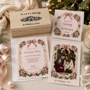 Charming Pink Christmas Florals Foil Holiday Card