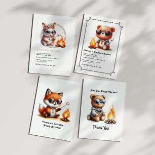 Bear Camping Boy "One Happy Camper" 1st Birthday Thank You Card