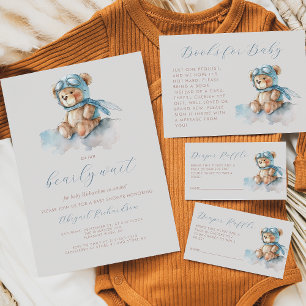 Cute Blue Watercolor Teddy Bear Boy Baby Shower Invitation