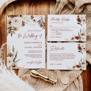 Red Terracotta Pampas Grass Floral Return Address Return Address Label