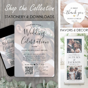 Photo Overlay QR Code RSVP Simple Script Wedding Invitation