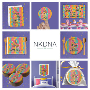 Let's Roll Retro Roller Skate Girl Birthday Party Invitation