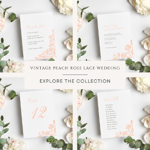 Vintage Floral Peach Rose Lace Pattern Wedding Invitation