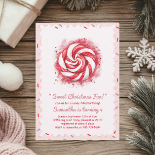 Red and White Candy Winter Birthday Party  Invitation