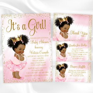 Pink Gold African American Princess Baby Shower Invitation