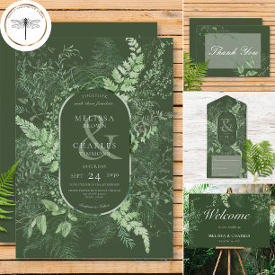 Rustic Fern Green Foliage Emerald Green Reception Enclosure Card